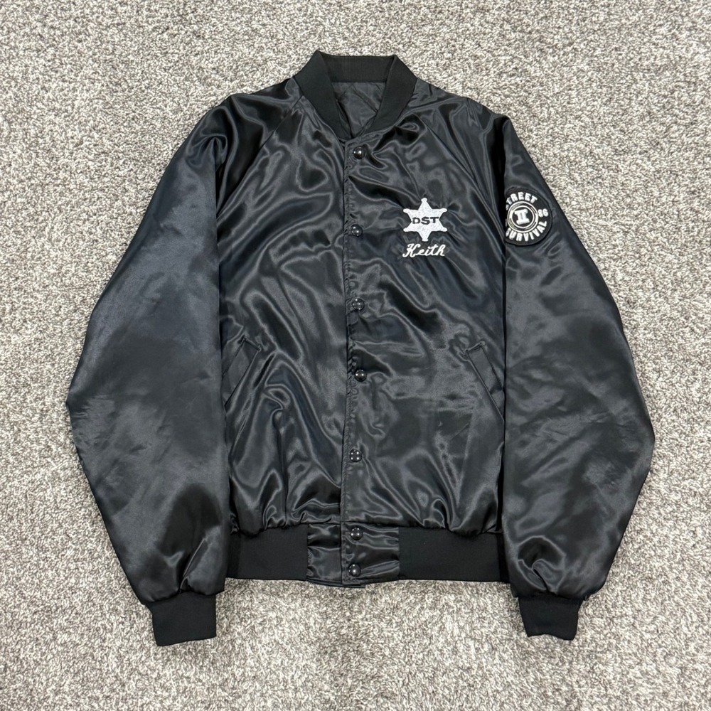 Vintage 80s DST Police Satin Bomber Jacket Street Survival Defense Mens L/XL
